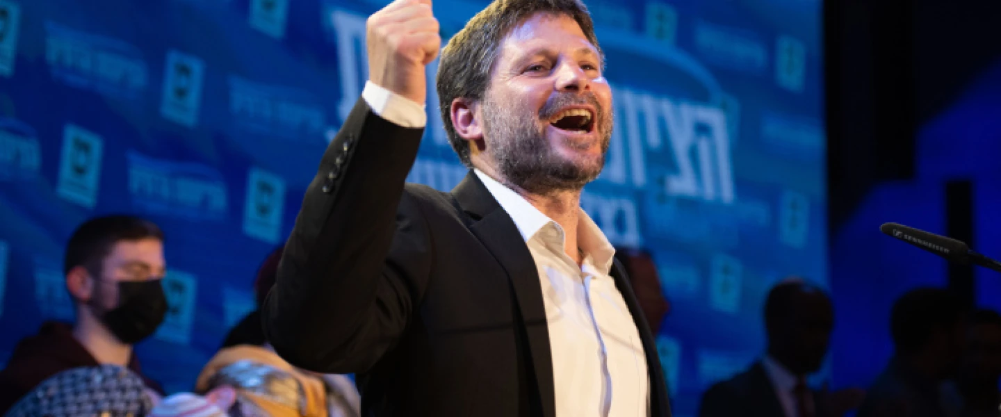 Religious Zionist Party head Bezalel Smotrich at party headquarters in Modi'in, on election night, March 23, 2021. Photo by Sraya Diamant/Flash90.