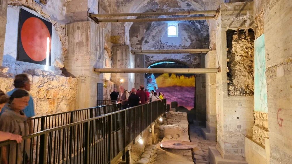 Contemporary art in the Kishle building, a former Ottoman and British prison in the Old City of Jerusalem, July 9, 2024. Photo by Sharon Altshul.