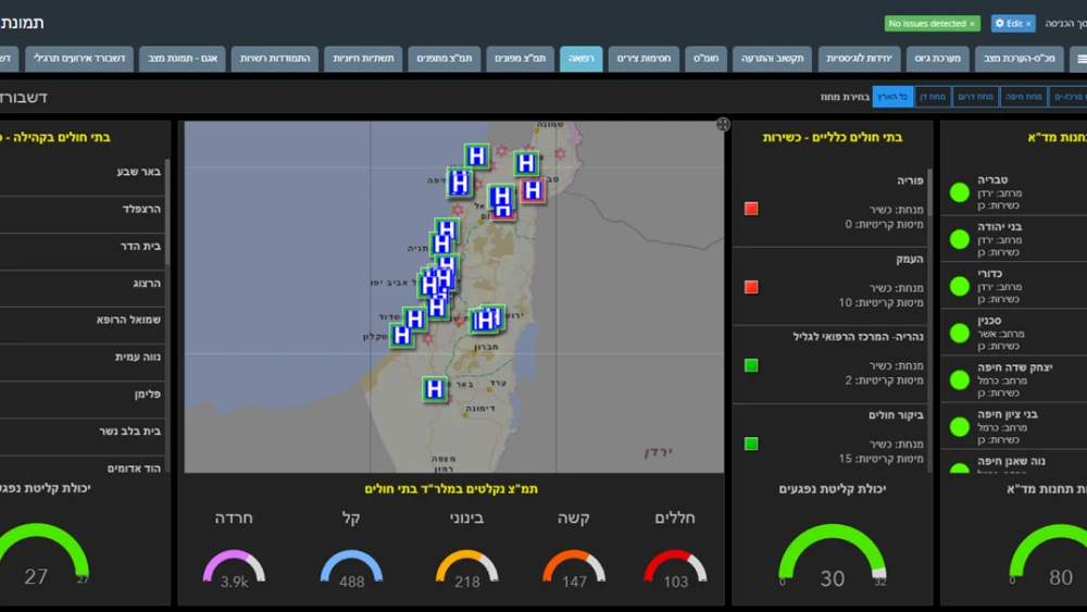 A look at the Shual system showing hospitals throughout Israel. Source: Screenshot.