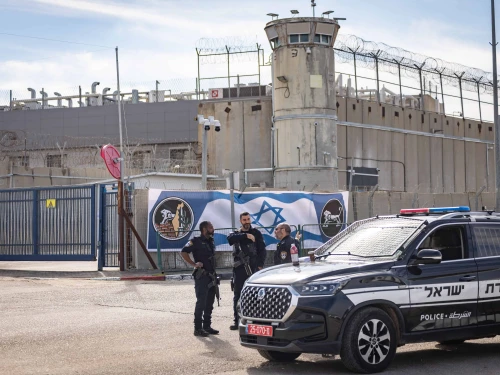 Israeli security forces guard at the Ofer prison, outside of Jerusalem, on Jan. 25, 2025. Photo by Yonatan Sindel/Flash90.