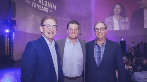 American Jewish University President Jeffrey Herbst, California Senator Henry Stern and Harold Masor, Board Chair of AJU, at the Camp Alonim reunion.