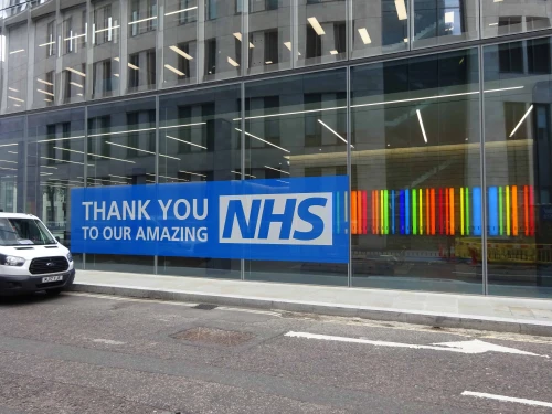 A National Health Service banner in London on June 20, 2020. Photo by Duncan Cumming.