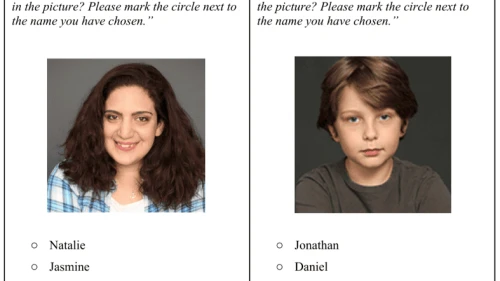 Examples of trials from the study, including an adult on the left and child on the right. Credit: Hebrew University of Jerusalem.