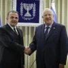 Israeli President Reuven Rivlin (right) with Kemal Okem, Turkey’s first ambassador to Israel since the restoration of those countries’ diplomatic relations, in Jerusalem Dec. 12, 2016. Credit: Isaac Harari/Flash90.