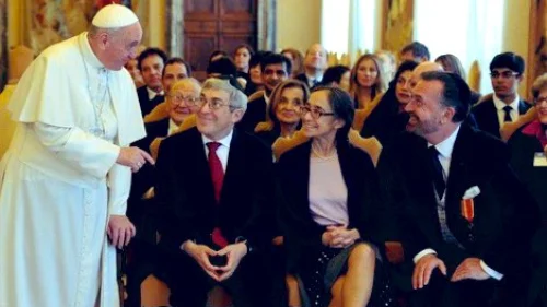 Pope Francis meets with a delegation from the American Jewish Committee in the Vatican on March 8, 2019. Credit: American Jewish Committee CEO David Harris via Twitter.