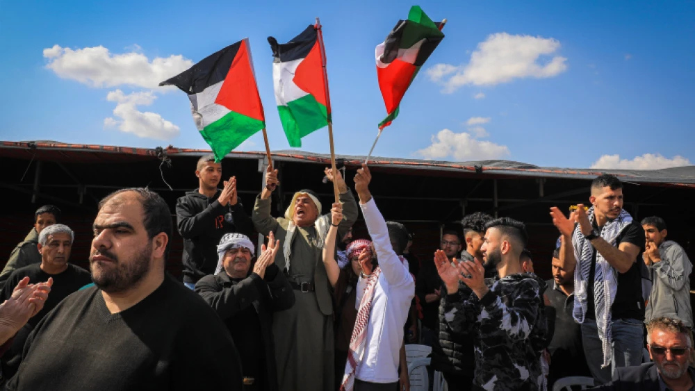 A demonstration by Bedouin and Israeli Arabs to mark Land Day, at Sawe al-Atrash village in the Negev, on March 26, 2022. Photo by Jamal Awad/Flash90,
