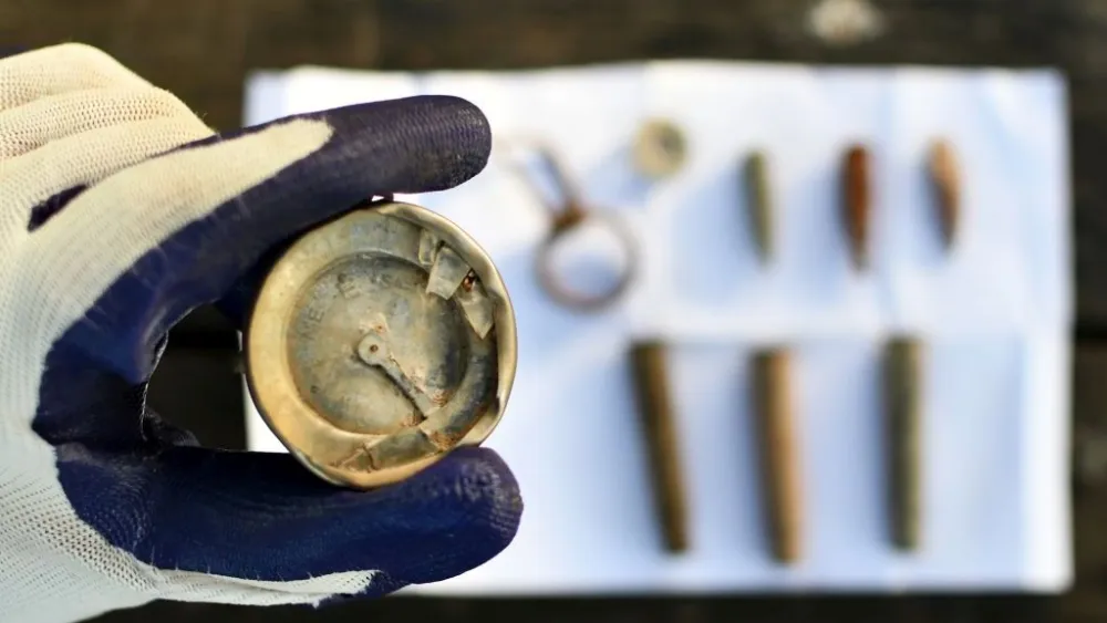 Archaeologists discovered this brass compass from the massacre of 35 Israeli soldiers in 1948, April 24, 2023. Photo by Yuli Schwartz/Israel Antiquities Authority via TPS.