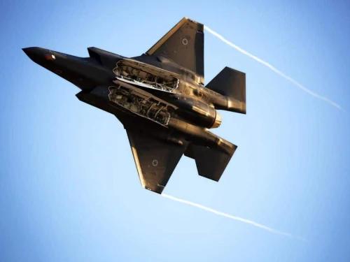 Pilots course’s last test. An IAF Lockheed Martin F-35 "Adir" (Lightning II) jet with weapons bay open at the Hatzerim Air Base near Beersheva, June 27, 2017. Photo by Yissachar Ruas/TPS.