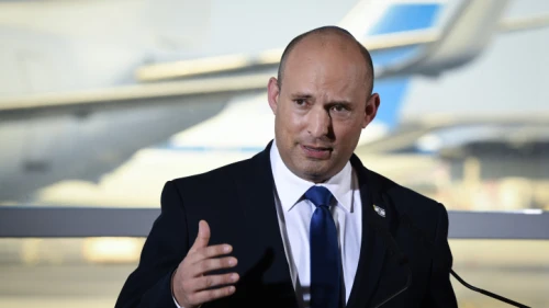 Israeli Prime Minister Naftali Bennett holds a press conference at Ben-Gurion International Airport on June 22, 2021. Photo by Flash90.