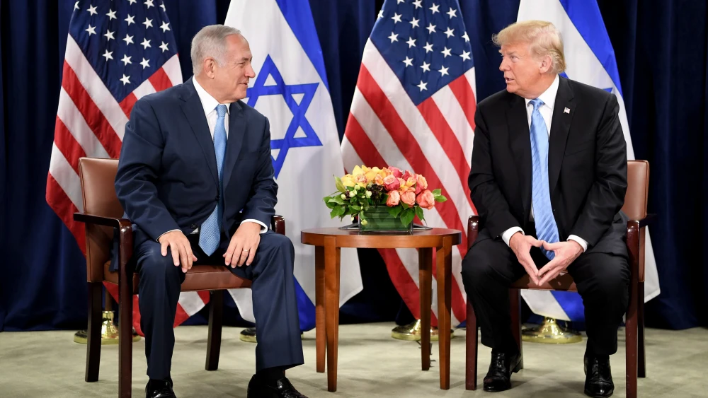 U.S. President Donald Trump meets with Israeli Prime Minister Benjamin Netanyahu at United Nations headquarters in New York on Sept. 26, 2018. Photo by Avi Ohayon/GPO.