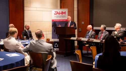 Sen. Ben Cardin (D-Md.) speaks at the Jewish American Heritage Month Congressional Breakfast on April 27, 2023. Photo by Dillon Meyer.
