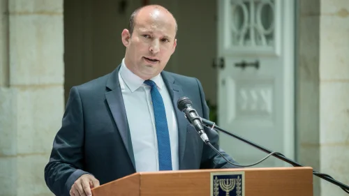 Naftali Bennett speaks during exchange ceremony of ministers, held at the Ministry of Education in Jerusalem, on June 26, 2019. Photo by Yonatan Sindel/Flash90