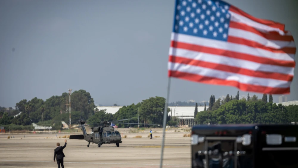A U.S. Army helicopter lands at Israel's Ben-Gurion International Airport, July 15, 2022. Photo by Yonatan Sindel/Flash90.