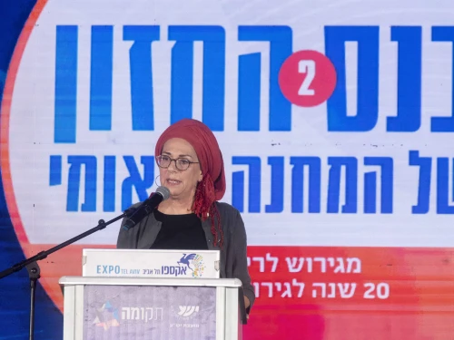 Ditsa Or speaks in Tel Aviv, Israel on July 31, 2025. Photo by Canaan Lidor.