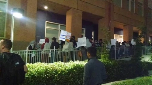 Click photo to download. Caption: The anti-Israel mob at University of California, Irvine on May 18. Credit: Paula Prizio.