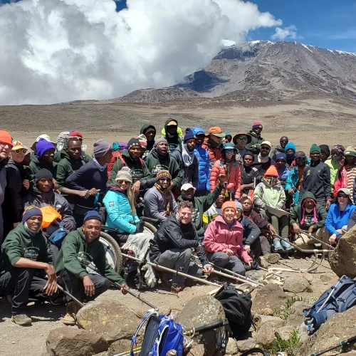 A group shot of some of the 25 participants on the Friends of Access Israel (FAISR) who climbed Mount Kilimanjaro. Credit: Friends of Access Israel.