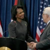 Then-Secretary of State Condoleezza Rice meets with Palestinian Authority chief Mahmoud Abbas in the Samaria city of Ramallah, Nov. 7, 2008. Photo by Issam Rimawi/Flash90.