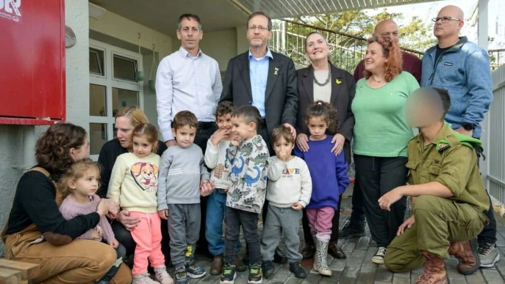 Israeli President Isaac Herzog during the reopening of a kindergarten hit by a Hezbollah missile, in the border community of Kibbutz Manara, Jan. 8, 2026. Photo by Ma'ayan Toaf/GPO.