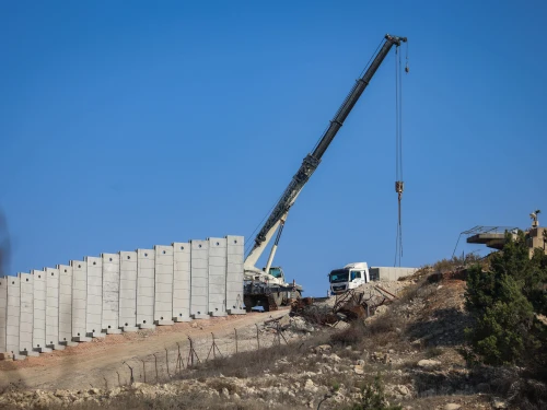 Construction works on the concrete border barrier between Israel and Lebanon, northern Israel, Nov. 10, 2025. Photo by David Cohen/Flash90.
