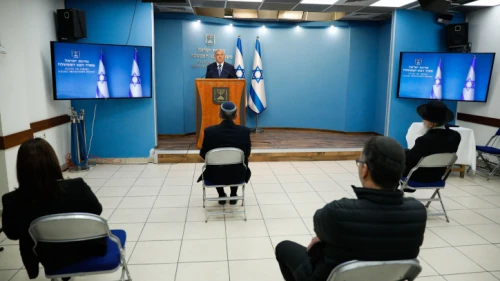 Israeli Prime Minister Benjamin Netanyahu gives a press conference about the coronavirus outbreak at the Prime Minister's Office in Jerusalem on March 25, 2020. Photo by Olivier Fitoussi/Flash90.