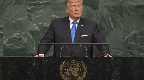 U.S. President Donald Trump addresses the United Nations General Assembly on Sept. 19, 2017. Credit: U.N. Photo/Cia Pak.