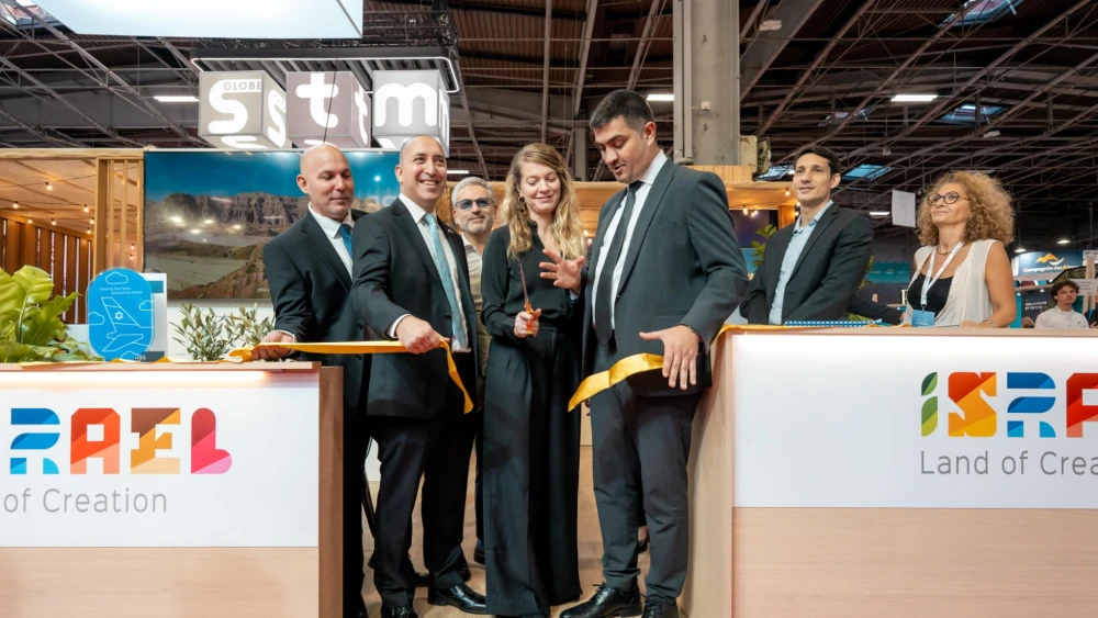 Members of the Israeli delegation at Israel’s pavilion at the IFTM tourism trade show in Paris, Sept. 15, 2026. Photo by Jean Baptiste Chauvin.