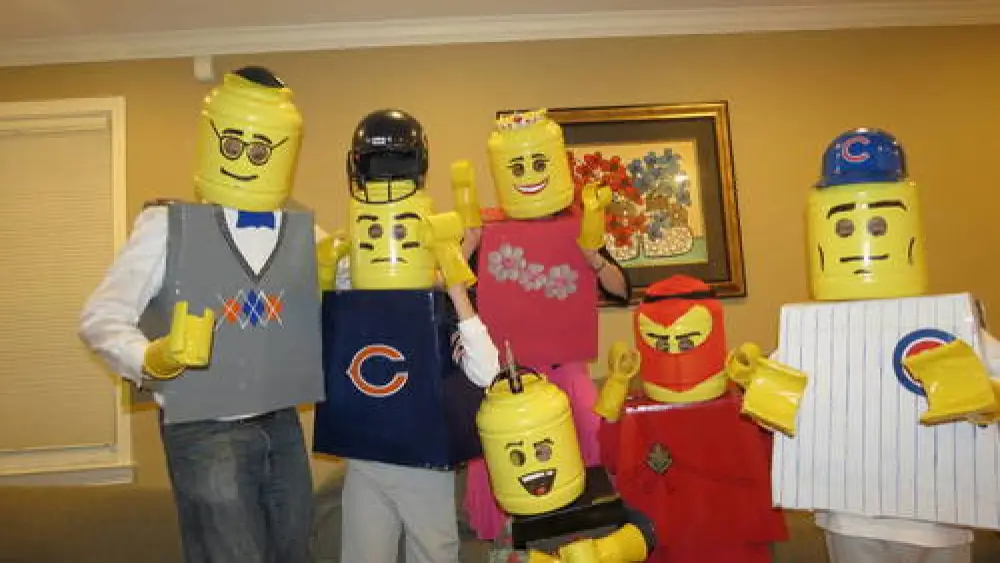 One year for Purim, Neeli Engelhart and family of Modi'in, Israel, dressed up as a Lego family. Credit: Courtesy Engelhart family.