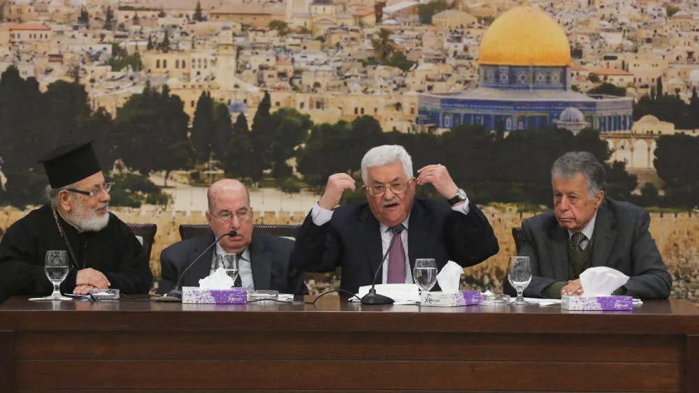 Palestinian Authority leader Mahmoud Abbas speaks during a meeting with members of the Fatah Central Committee in Ramallah on Jan. 14, 2018. Photo by Flash90.