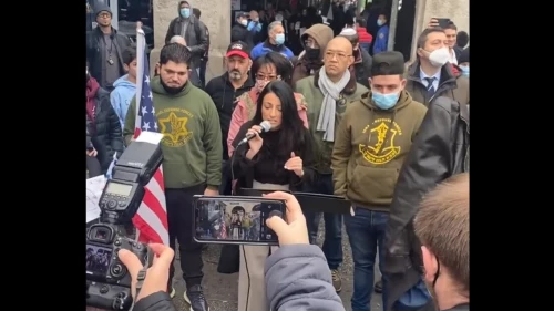 New York City Councilwoman Inna Vernikov speaking at a rally against anti-Semitism on Jan. 2, 2022. Source: Screenshot.