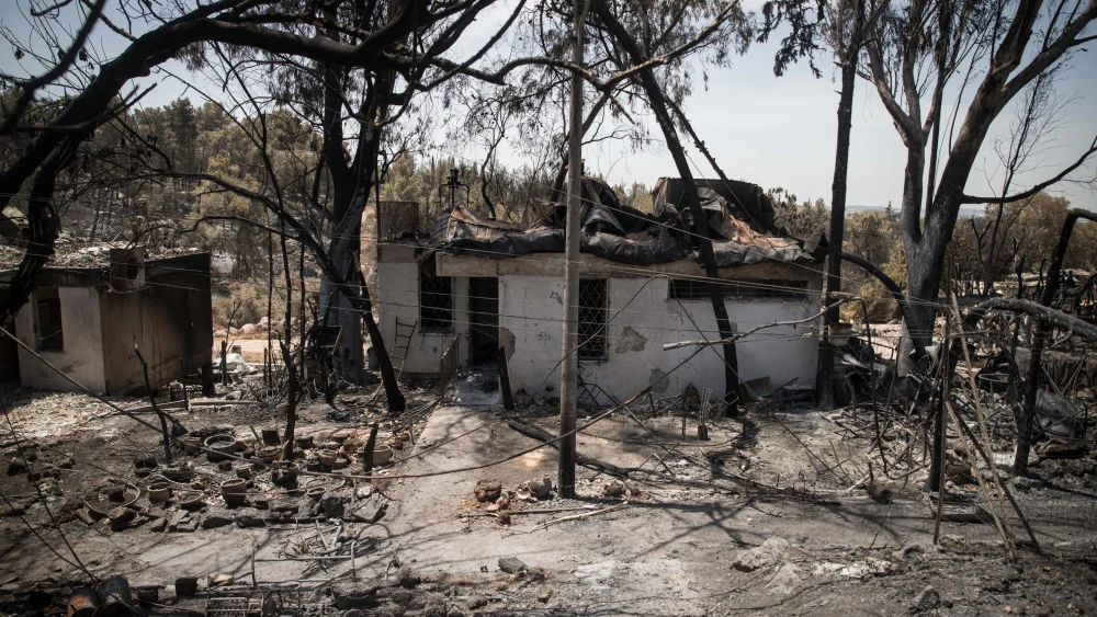 View of burnt homes after a forest fire wiped out most of the houses last week in Mevo Modi'im, near Ben Shemen Forest, on May 26, 2019. Photo by Hadas Parush/Flash90