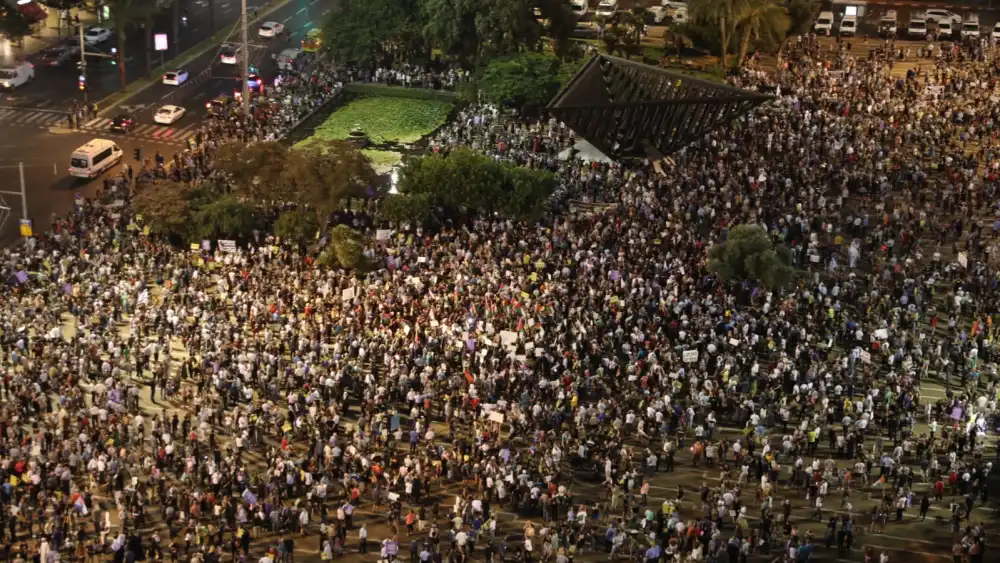 Israeli Arabs protest in central Tel Aviv against the new Nation-State Law, Aug. 11, 2018. Credit: The Arab Higher Monitoring Committee.
