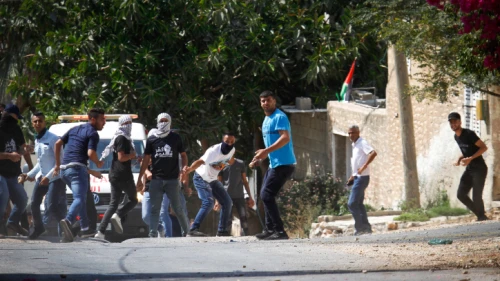 Palestinian demonstrators clash with Israeli forces during a protest in the village of Kfar Qaddum, near the Samaria city of Shechem/Nablus, on Sept. 20, 2019. Photo by Nasser Ishtayeh/Flash90.