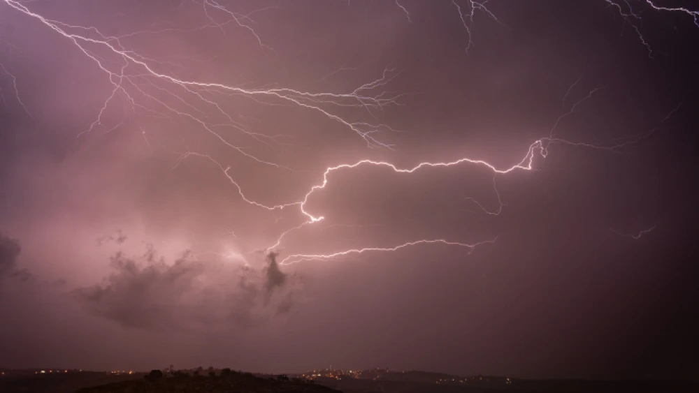 Lightning illuminates the sky over the Samaria Mountains on Nov. 4, 2018. Photo by Hillel Maeir/Flash90.