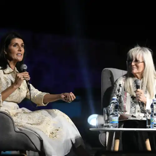 Dr. Miriam Adelson (right) interviews former U.S. Ambassador to the United Nations Nikki Haley. Photo by Yossi Zeliger.