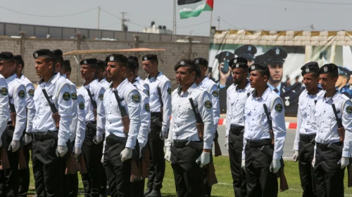 Palestinian security forces loyal to Hamas take part in a police graduation ceremony in Khan Yunis in the southern Gaza Strip on June 30, 2022. Photo by Abed Rahim Khatib/Flash90.