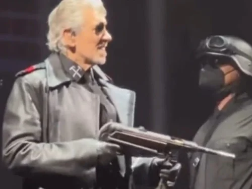 Roger Waters wears a Nazi-style uniform during a concert in Berlin on May 17, 2023. Source: X.