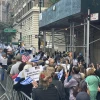 A rally in favor of unity (foreground), and across the street, a rally against the Israeli government's judicial reform in Manhattan on Sept. 21, 2023. Photo by Elishama Marmon.