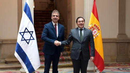 Israeli Foreign Minister Eli Cohen meets in Madrid with his Spanish counterpart José Manuel Albares, April 27, 2023. Credit: Israeli Foreign Ministry.
