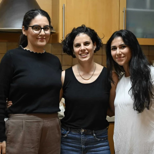 Three of the "Mothers of Beit Hakerem": From left, Dana Miller, Sharon Douek Haronian and Bella Kamins, Nov. 1, 2023. Photo by Yoav Dudkevitch/TPS.