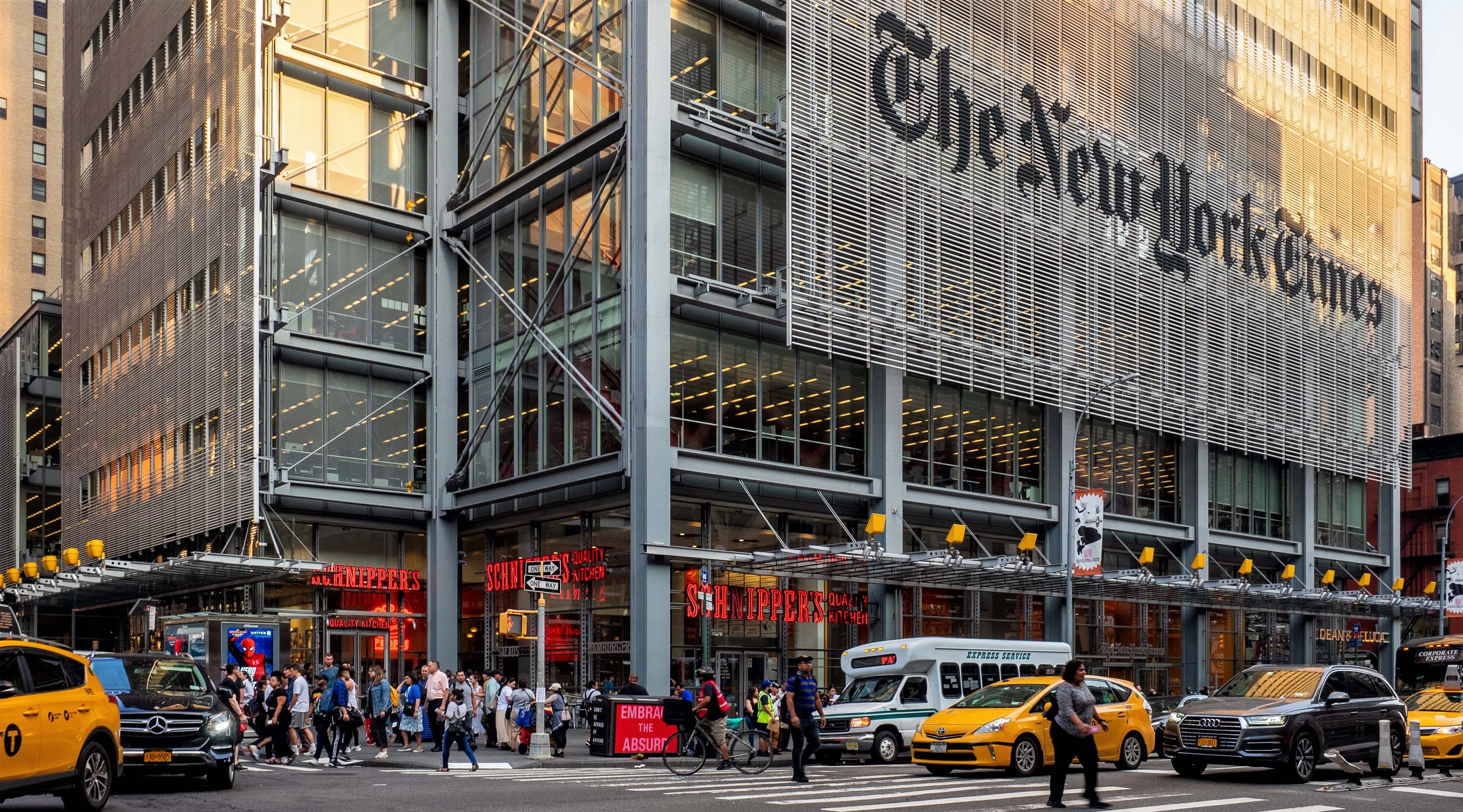“The New York Times” building in Midtown Manhattan. Credit: Ajay Suresh via Wikimedia Commons.