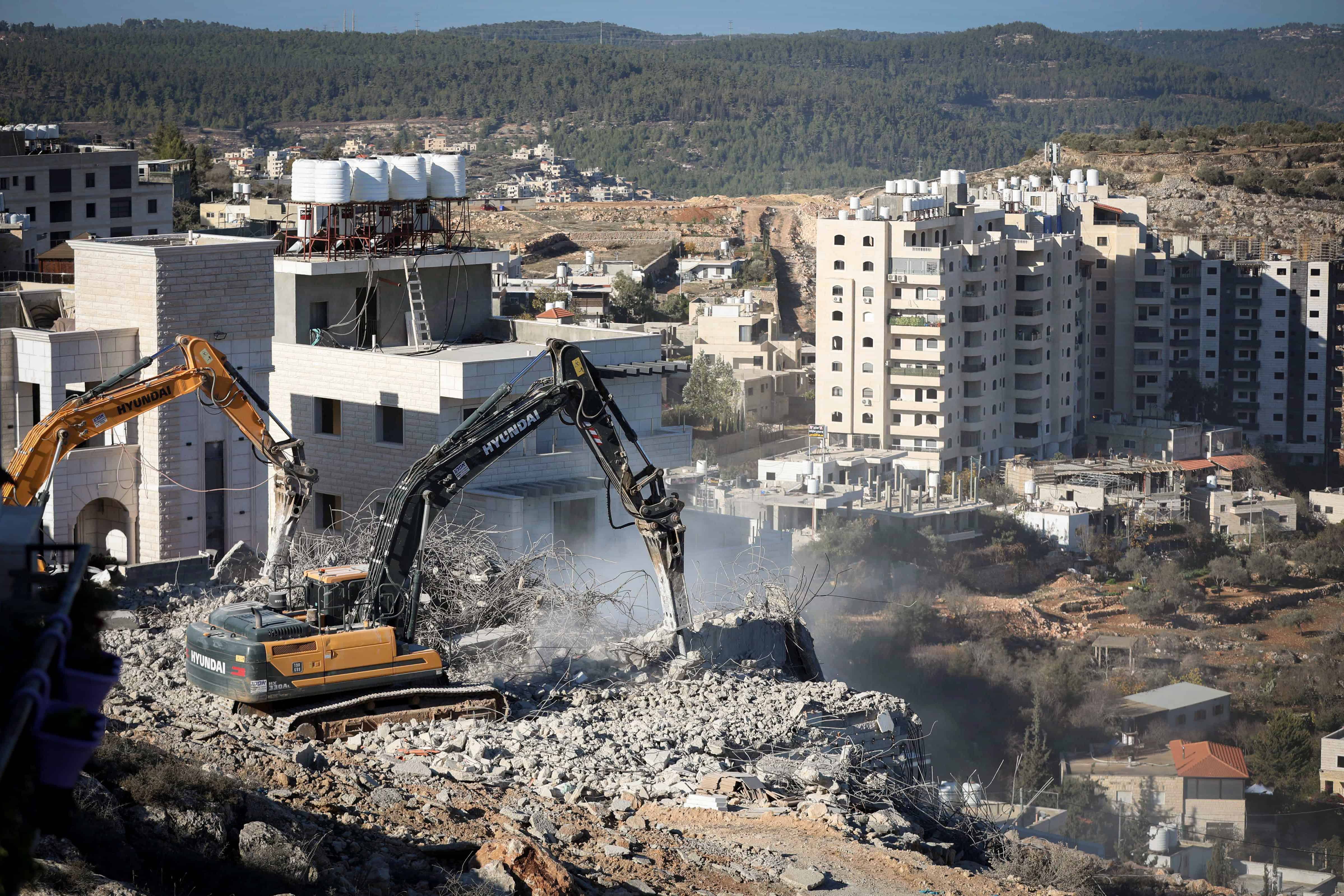 The demolition of illegal buildings in the village of Al-Walaja near Bethlehem in Judea, Dec. 9, 2024. Photo by Wisam Hashlamoun/Flash90.